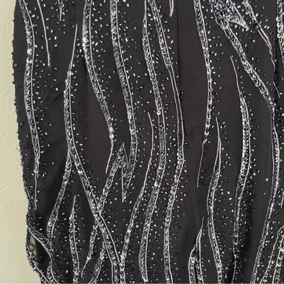 Alyce Designs vintage 80s sequin black asymmetrical sleeveless midi dress gown - Picture 11 of 14